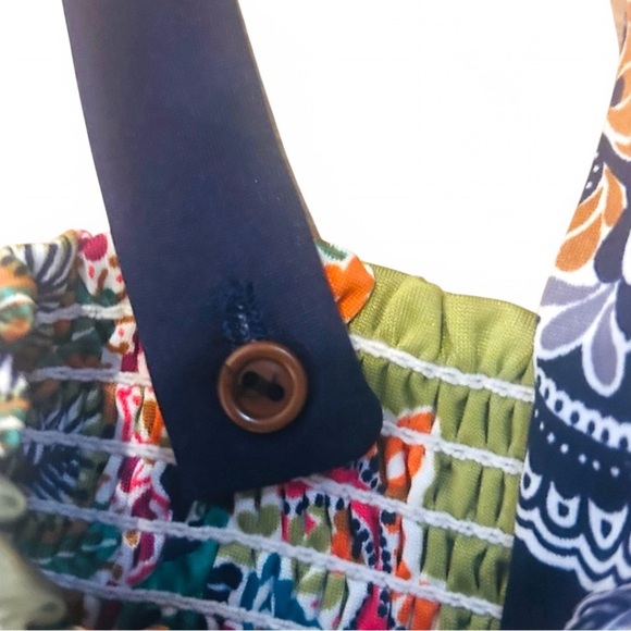 Sunny Leigh Paisley Print Green Button Strap Stretchy Boho Sundress - Size 1X - Picture 4 of 10